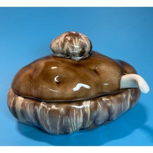 Handmade Potato Ceramic Serving Bowl with Lid Spoon Sauce Butter Pottery 6"